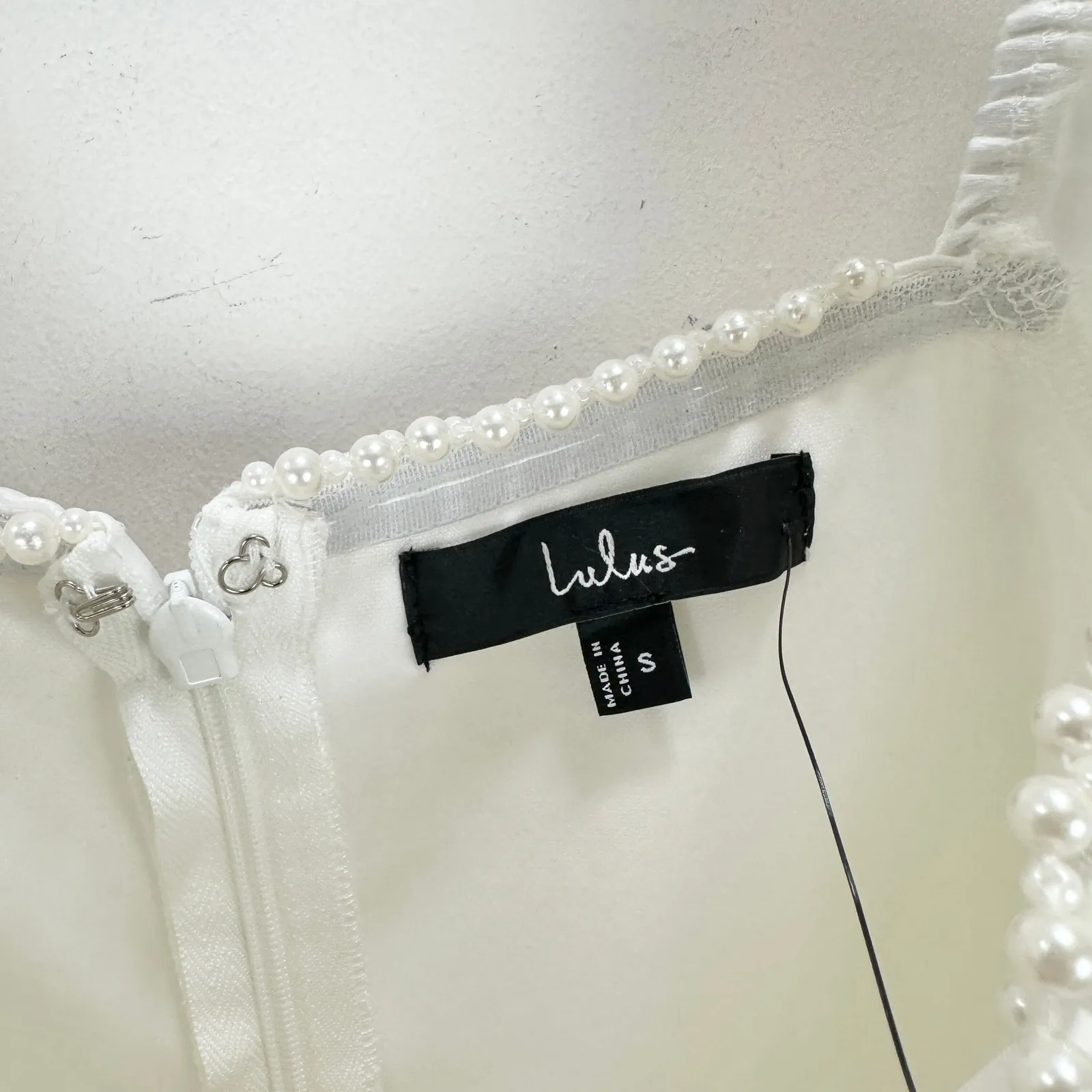 Lulus Adorable Poise White Pearl Puff Sleeve Mini Dress Satin Party Small NWT - Image 7