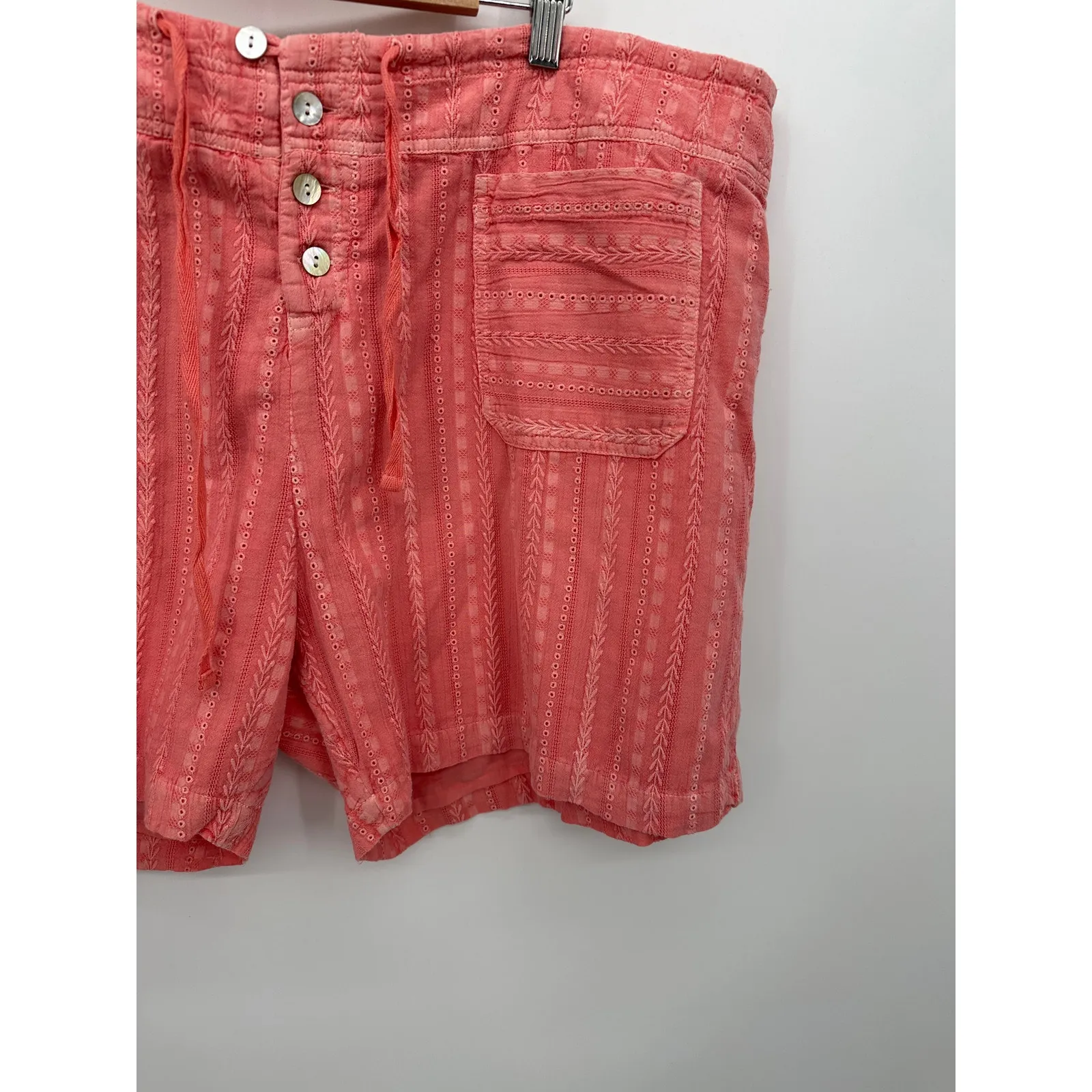 Sundance Gigi Shorts Women XXL Coral Pink Boho Button Front Textured Summer - Image 3