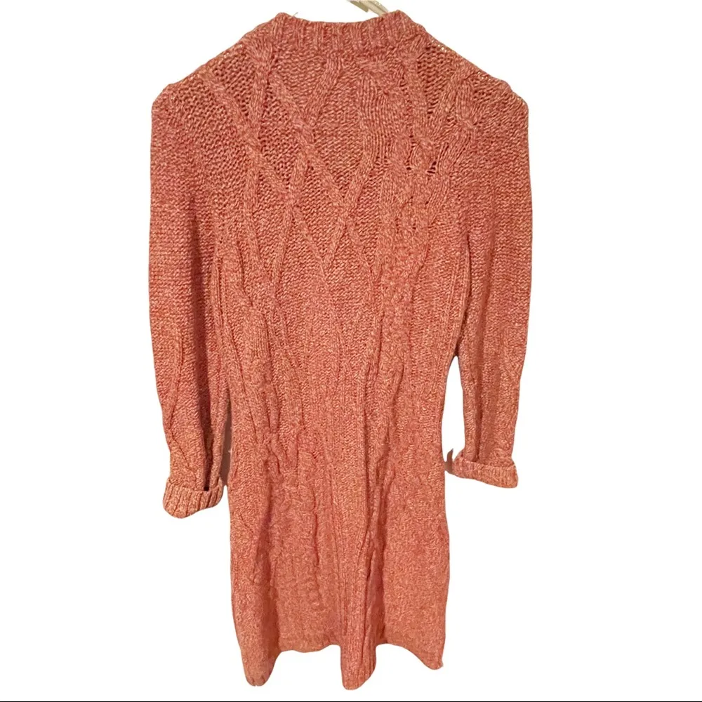 Anthropologie Far Away From Close Peach Cable Knit Wool Long Button Front Cardig - Image 5
