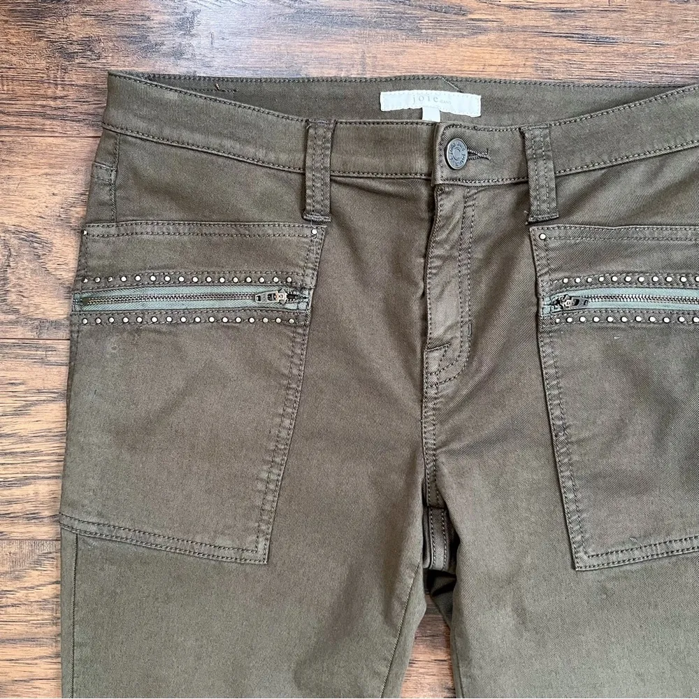 Joie • Hazina Studded Skinny Jeans pants ankle crop zipper Fatigue army green - Image 5