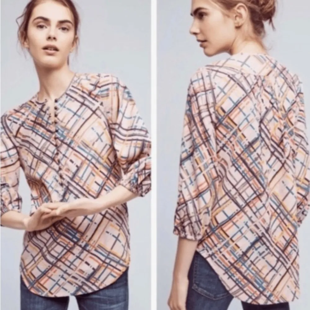 Anthropologie Maeve Bethesda‎ Flannel Pink Popover Henley Top Small - Image 2