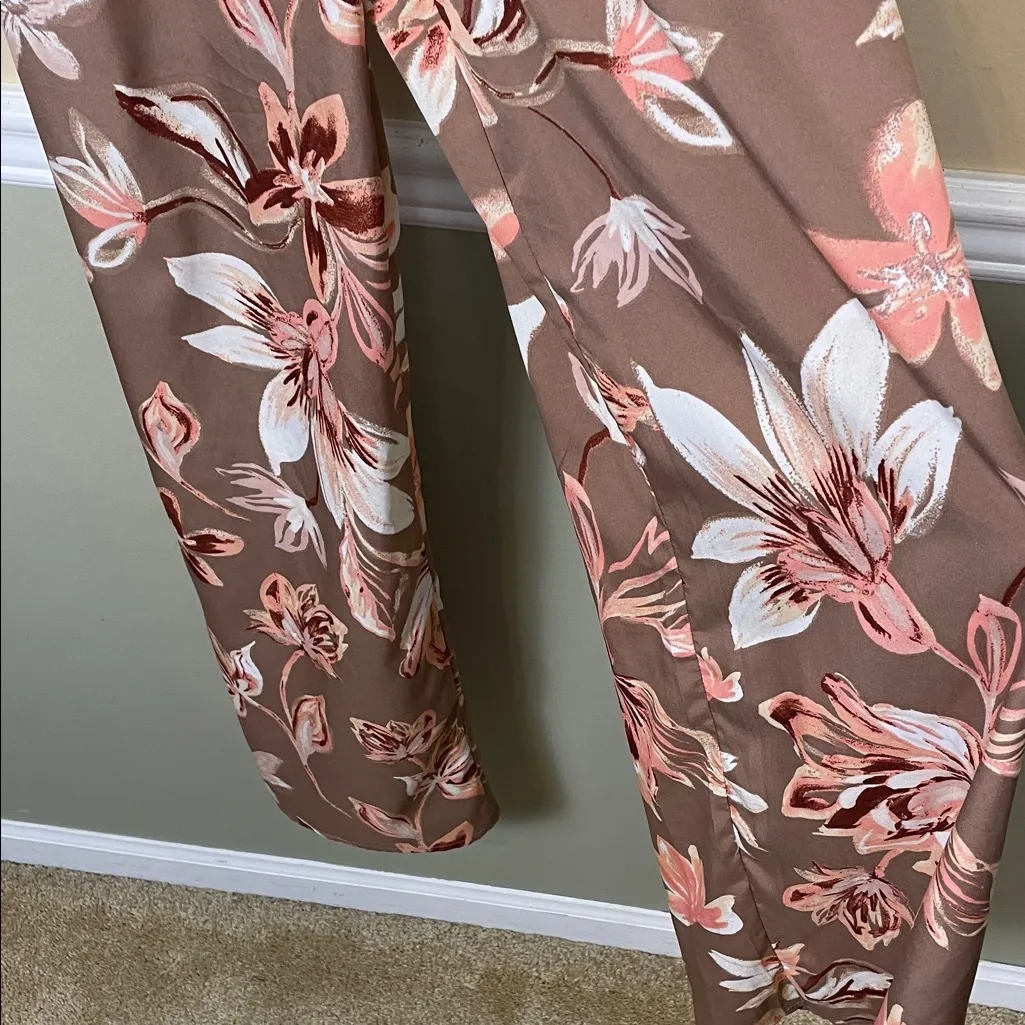 Band of the Free Women’s Linen Blend Bustier Floral Print Wide Leg Jumpsuit Tan Size XS - Image 4