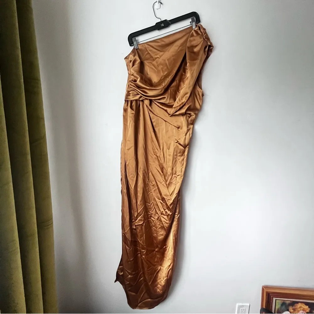 Petal & Pup Nadia One Shoulder Bronze Satin Maxi Dress 16 - Image 9