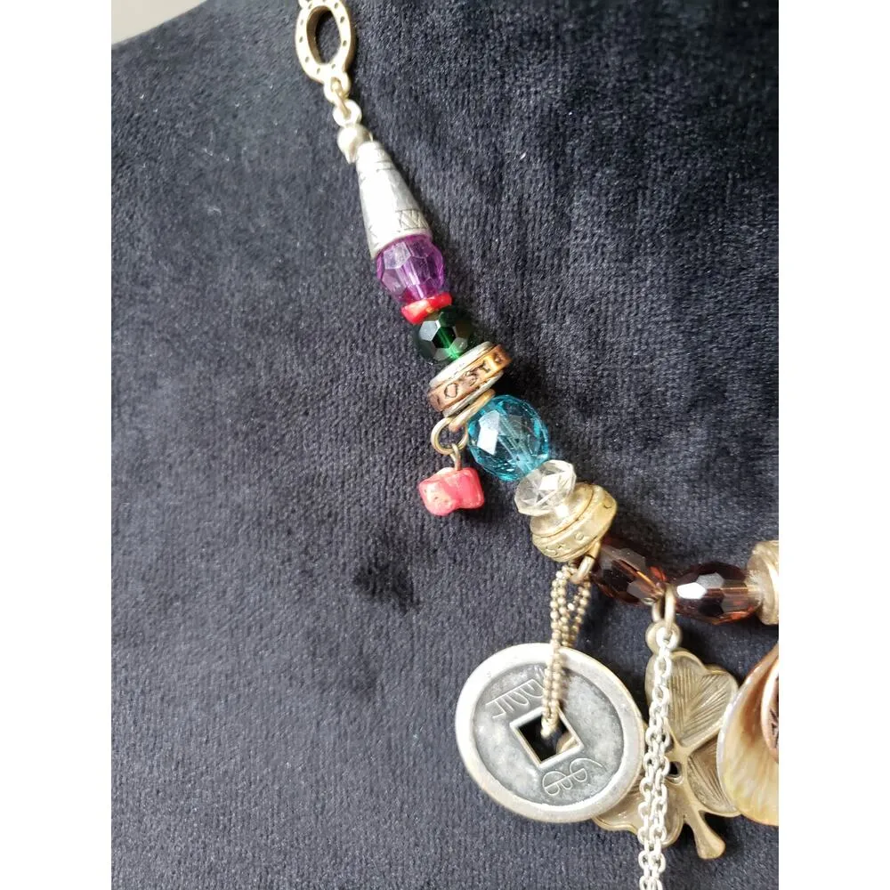 Women's Multicolor Charm Necklace With Horseshoe Coin Dice Pendant Beads Gold - Image 5