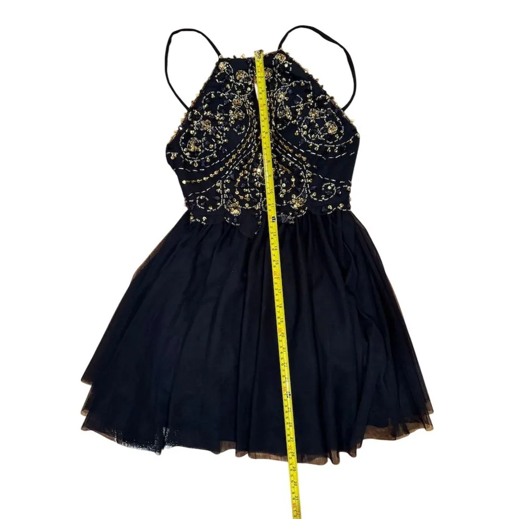 Blondie Nites Black Gold Embellished Knee Length Party Dress 7 - Image 7