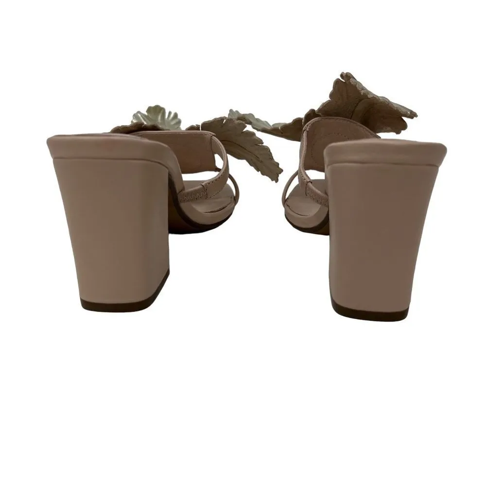 Cecelia New York Gold Beige Hibiscus II Slip On Sandals Heels Size 6.5 - Image 6