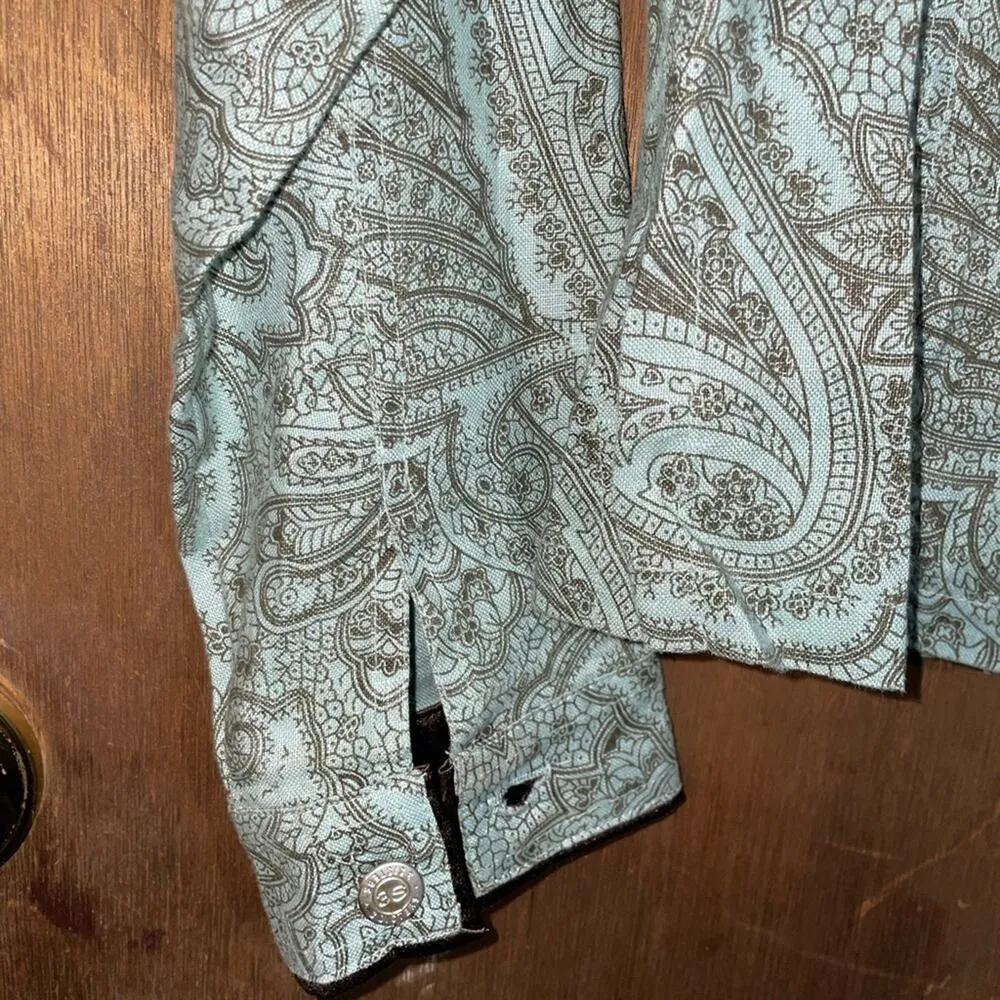 Western paisley button down shirt blue - Image 6
