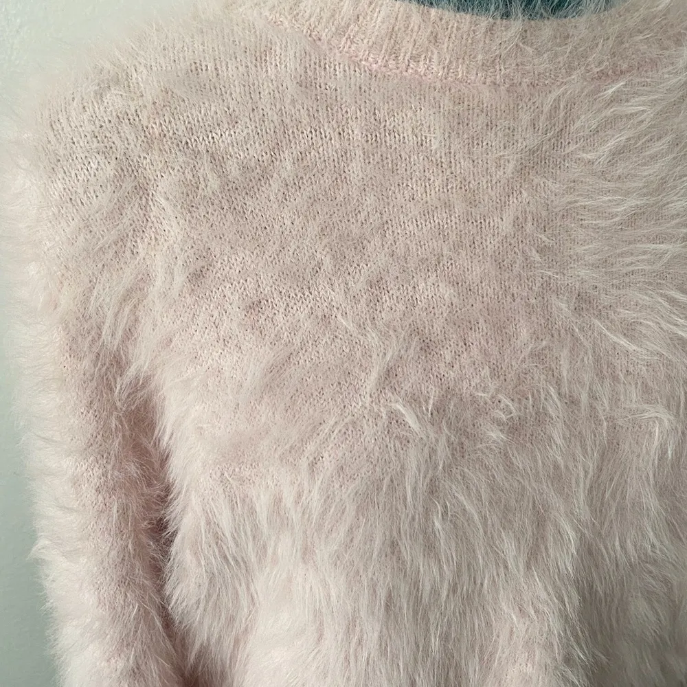 Kendall & Kylie Ultra Soft and Cozy High Crewneck Pale Pink Eyelash Sweater - Image 4