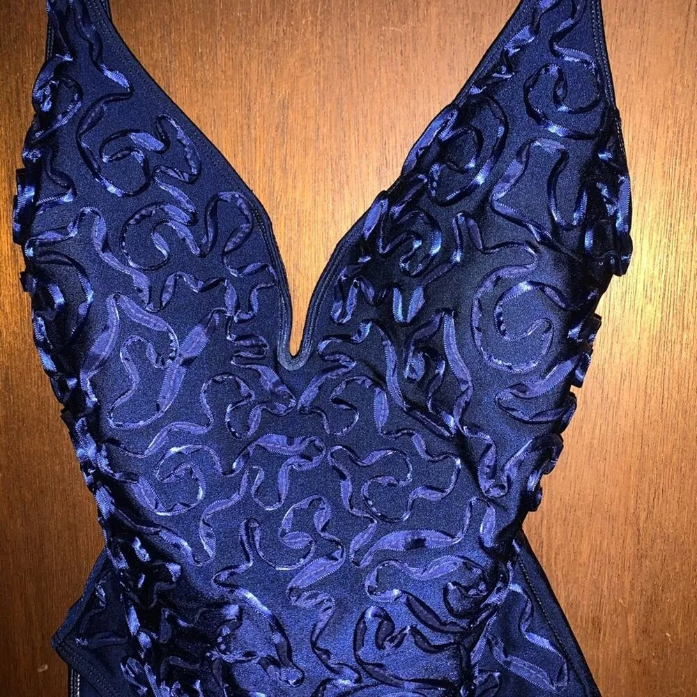 90s dark blue plunge swimsuit - Image 3