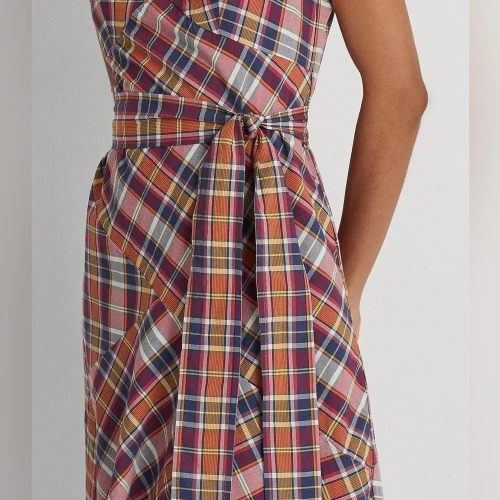 Lauren Ralph Lauren Madras Plaid Belted Midi Dress, NWT, Size 18 - Image 5