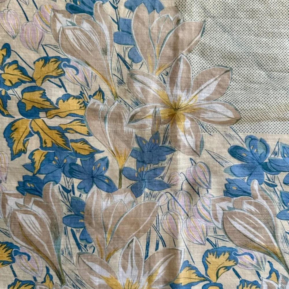 70s Vintage Anne Klein Swiss Dot & Floral Print Cottagecore Cotton Scarf Wrap - Image 9