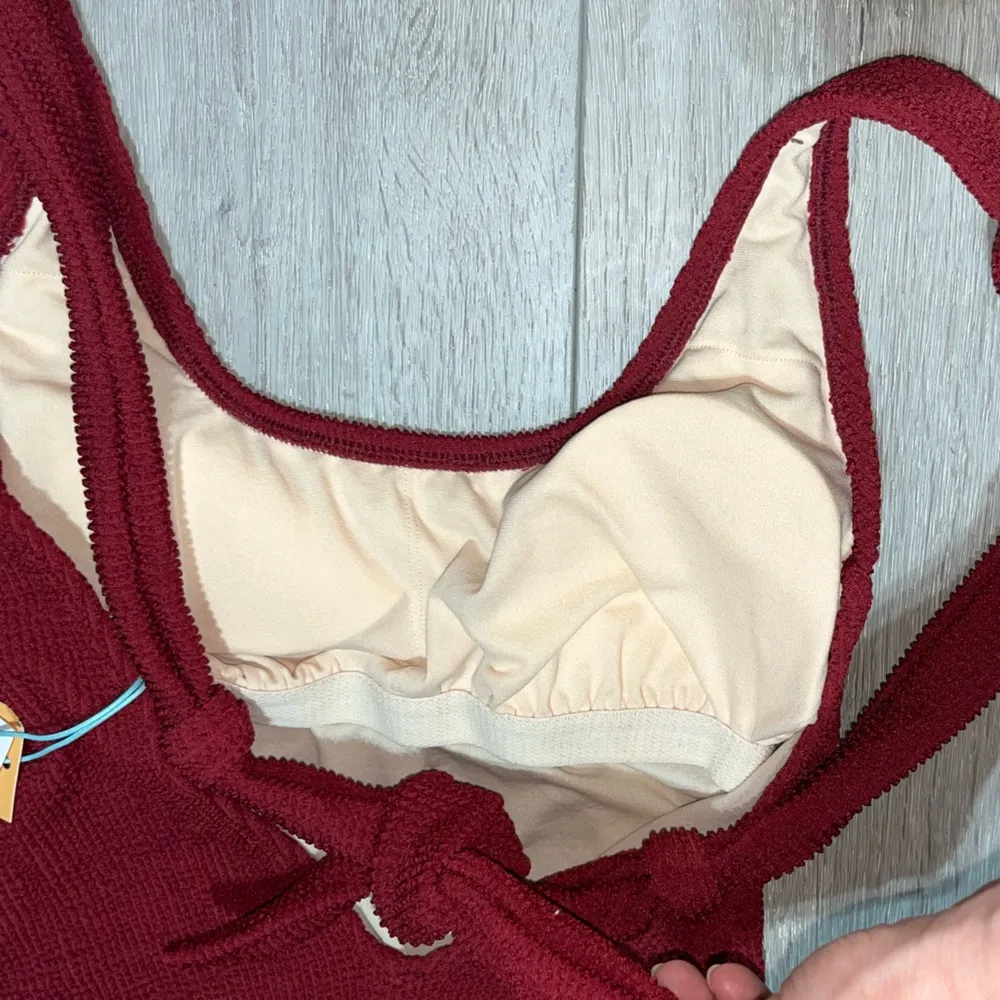 KONA SOL NWT ruched one piece bathing suit S Padded burgundy medium coverage - Image 9