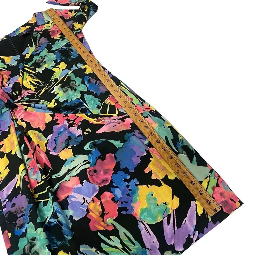 NYDJ Sylvia Stretch Crepe De Chine Dress Women's Size 8 Black Multi Lined - Image 13