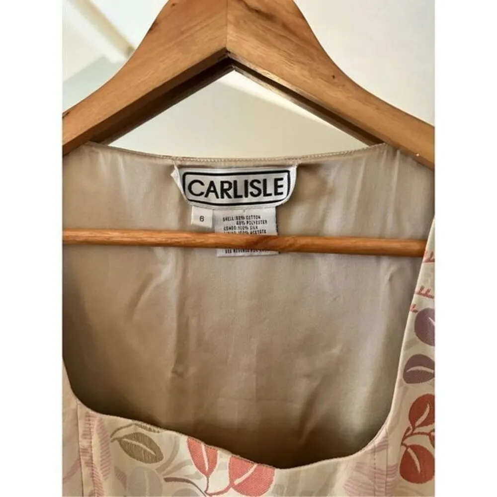 Carlisle Vintage  Floral Sheath Dress Silk Fitted Midi‎ Size  6 - Image 4