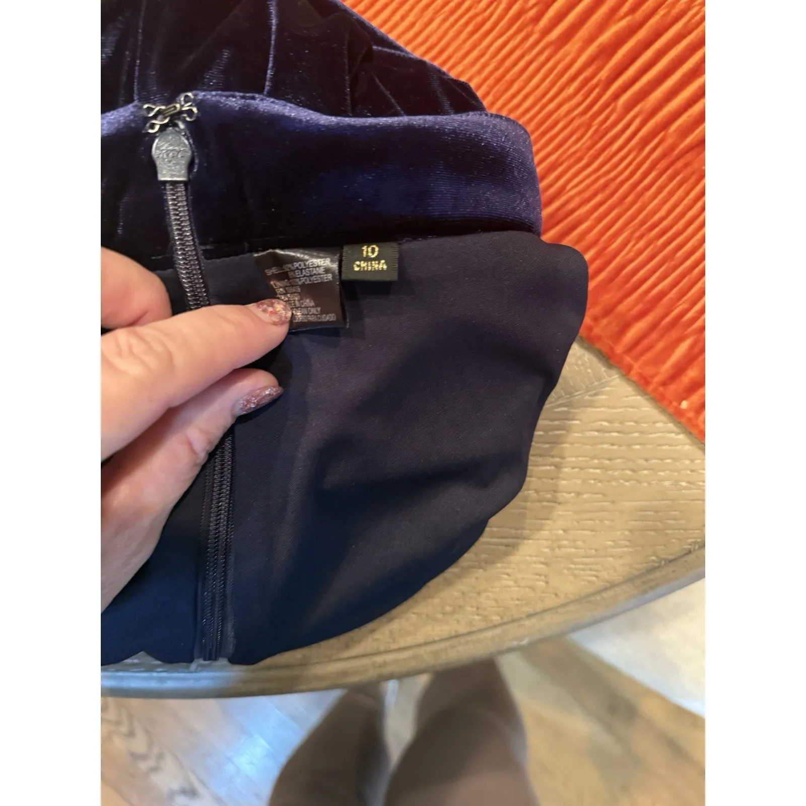 Preston & York Navy Velvet Midi Skirt‎ Soft Stretch Holiday Size 10 - Image 9