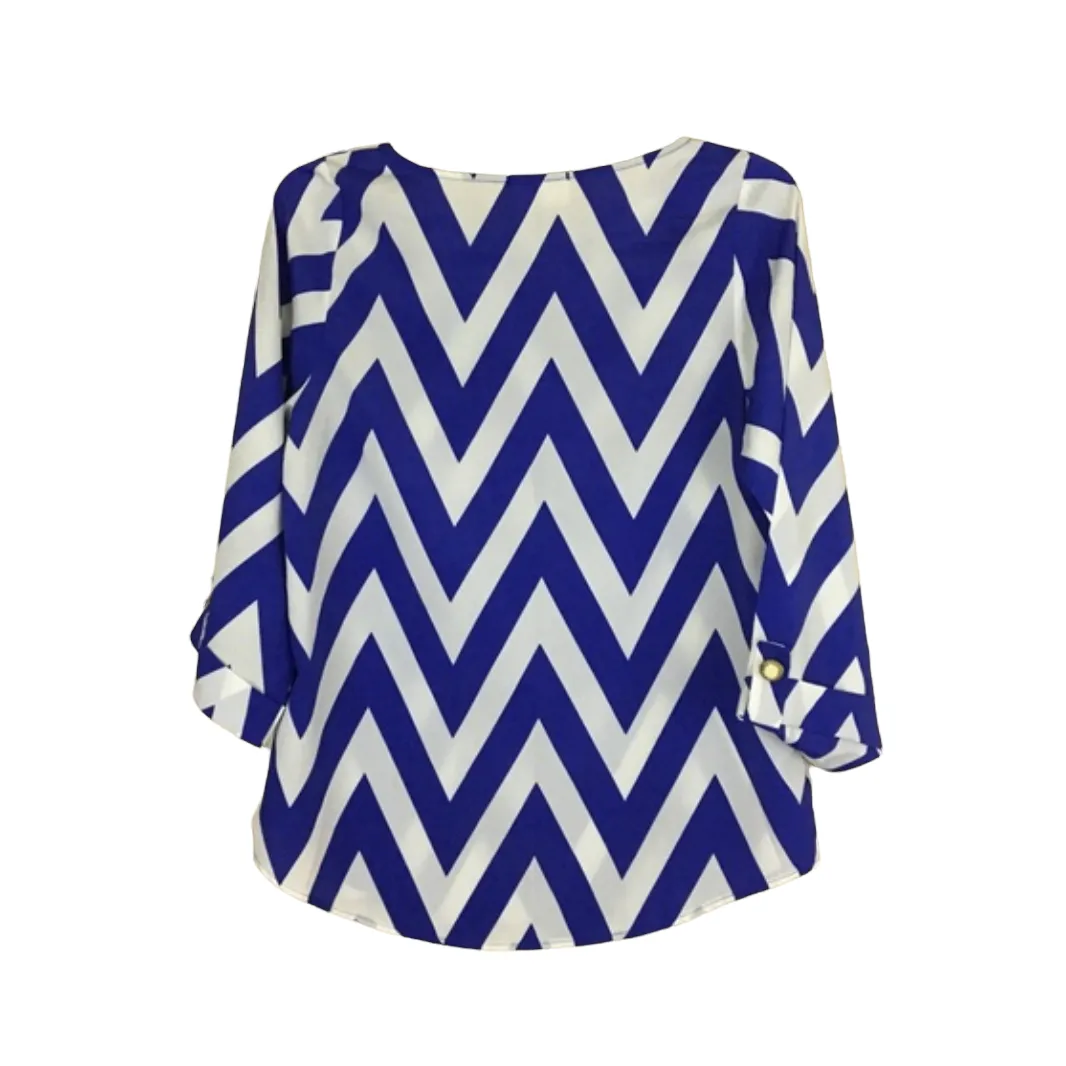 Everly Womens Chevron‎ Striped Blouse Size Small Blue White Polyester Pullover - Image 4