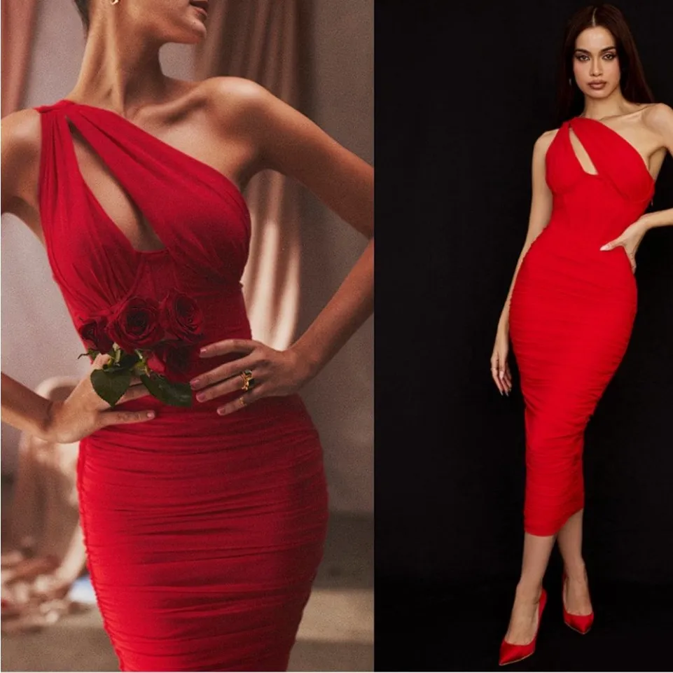 NWT‎ House of CB Valentina Scarlet Asymmetric Cutout Midi Dress Sz Small + $255 - Image 7
