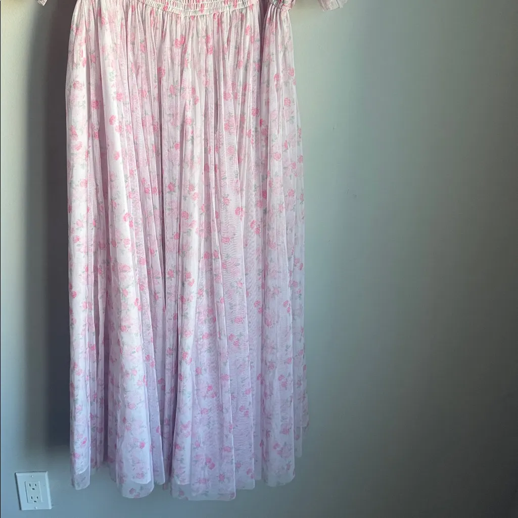 JESSAKAE Promenade Puff Sleeve Floral Print Maxi Dress, Pink And White Large - Image 10