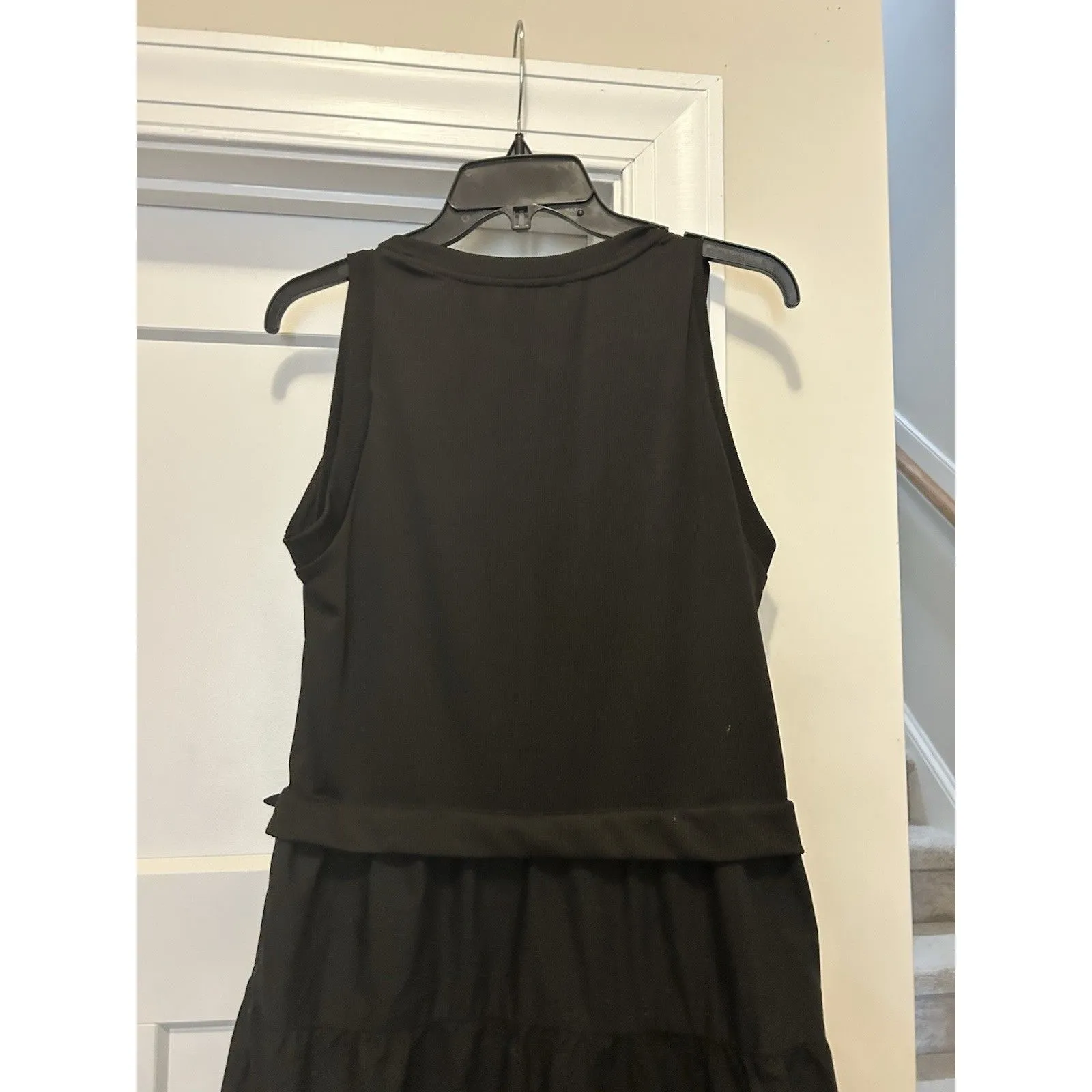 Women’s Large Ribbed Black Tank Midi Dress Fitted Waist Tiered Skirt Minimalist - Image 6