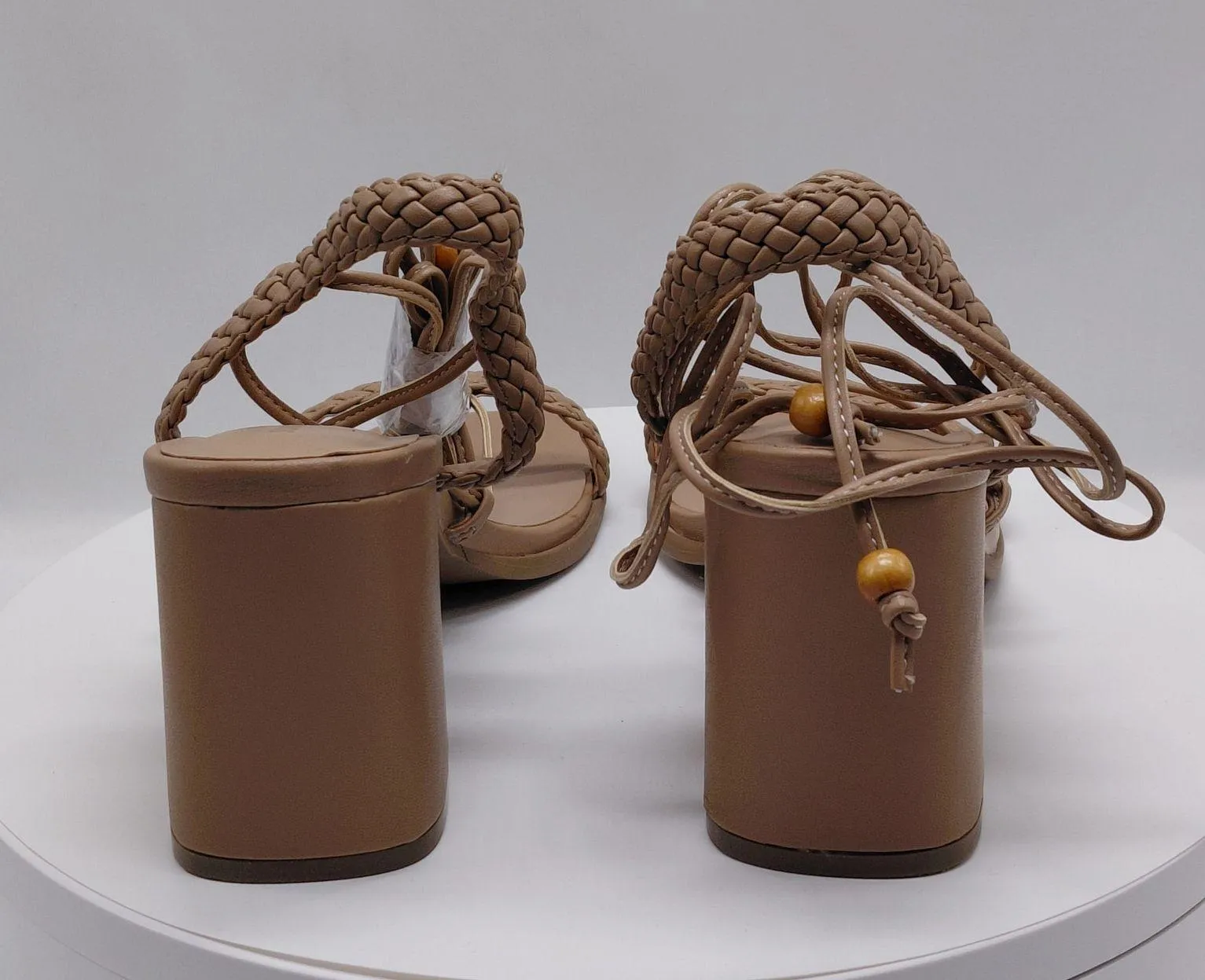 Sun & Stone Gemmaa Lace Up Block Heel Sandals Women's 7.5 Tan Casual Boho Shoes - Image 6