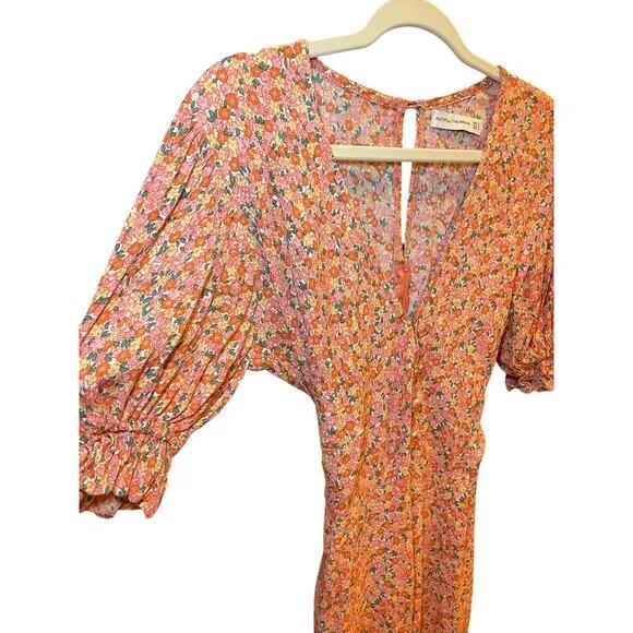Faithfull The Brand Women 4 Orange & Pink Floral Flower Jumpsuit Romper - Image 8