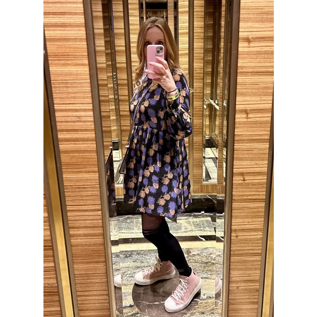 Hofmann Copenhagen Black Purple Printed 100% Silk Long Sleeve Mini Dress Size S - Image 8