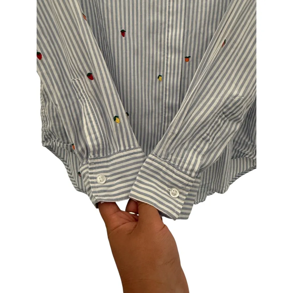 Rails Cotton Blend Stripe Embriored Fruits Long Sleeve Collared Button Down - S - Image 6