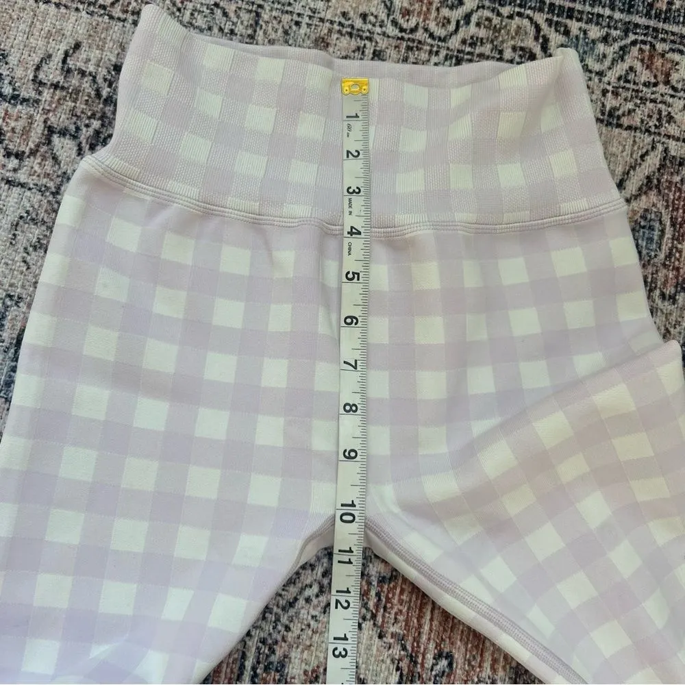 Sweaty Betty Gingham Lavender and White High-Waisted Biker Shorts Medium 8” - Image 13