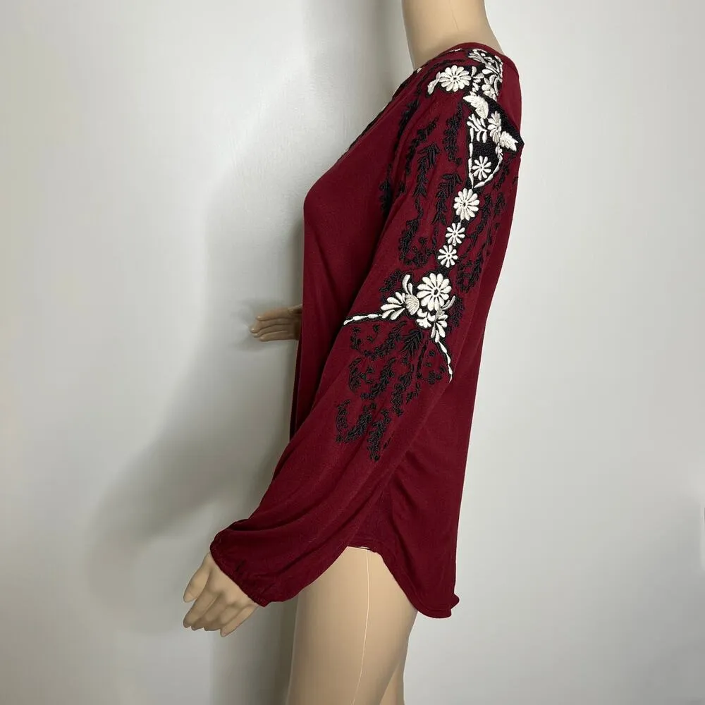 Lucky Brand Maroon Embroidered Peasant Top - Image 2