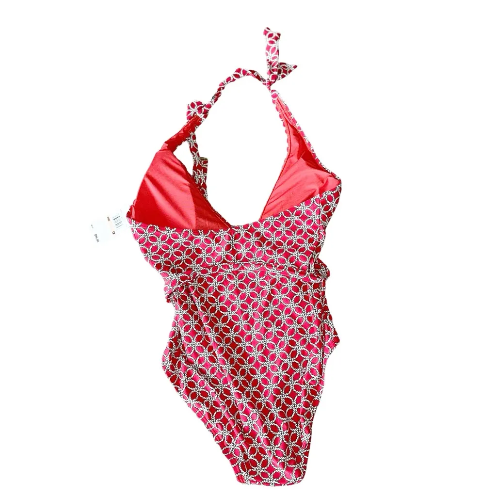 NWT MICHAEL KORS CHAIN PRINT HALTER NECK ONE PIECE SWIMSUIT IN 604 TRUE Red Size 12 - Image 4