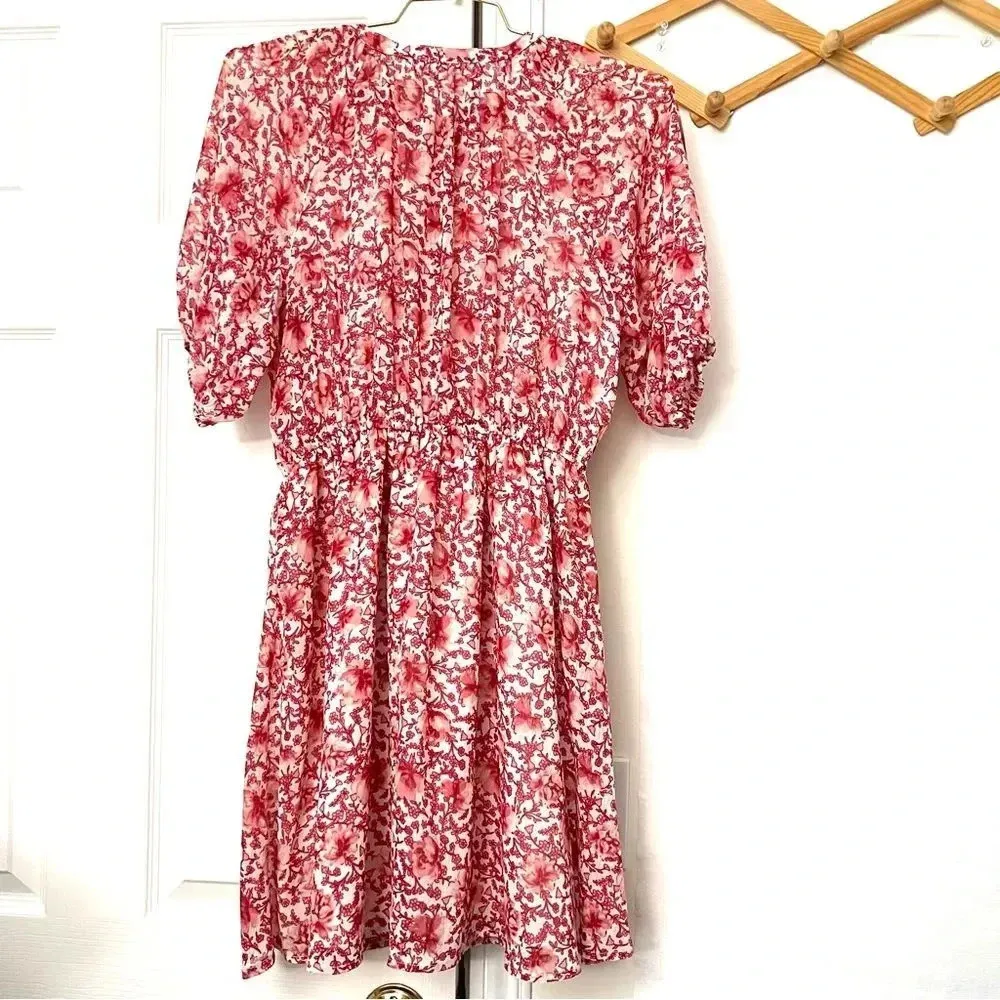 BB Dakota Steve Madden Size Small Flounce Red Floral Dress Mini Raglan Sleeve - Image 3