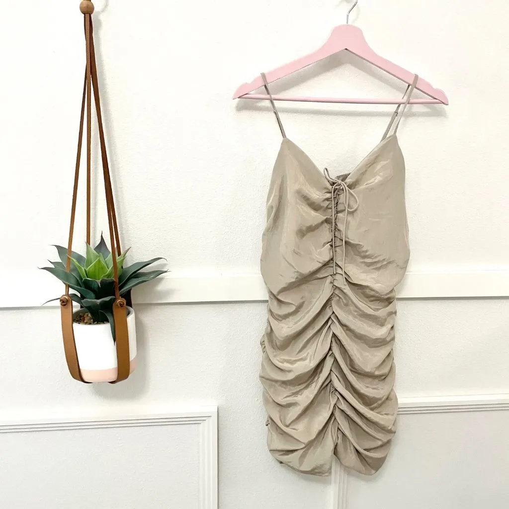 J.O.A Tan Fitted Front Tie Ruched Mini Dress Size S - Image 2