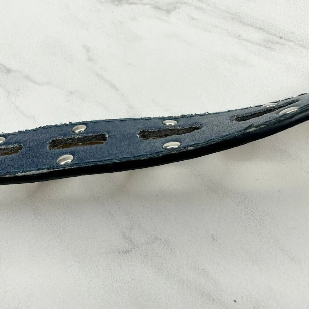 Studded Blue Faux Leather Belt Size Large L - Image 11