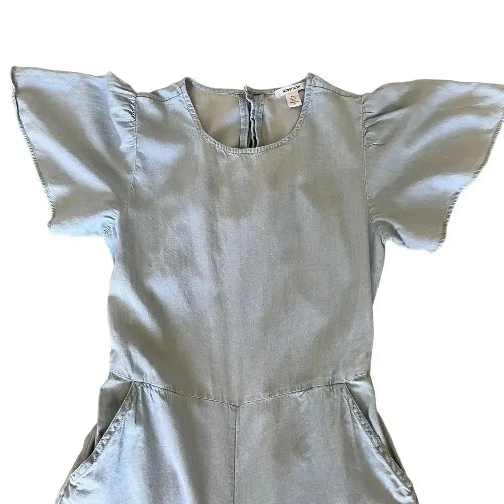 Nordstrom Blue Tie Back Lightweight Jumper Romper Wide Leg Capri Pants XL - Image 3