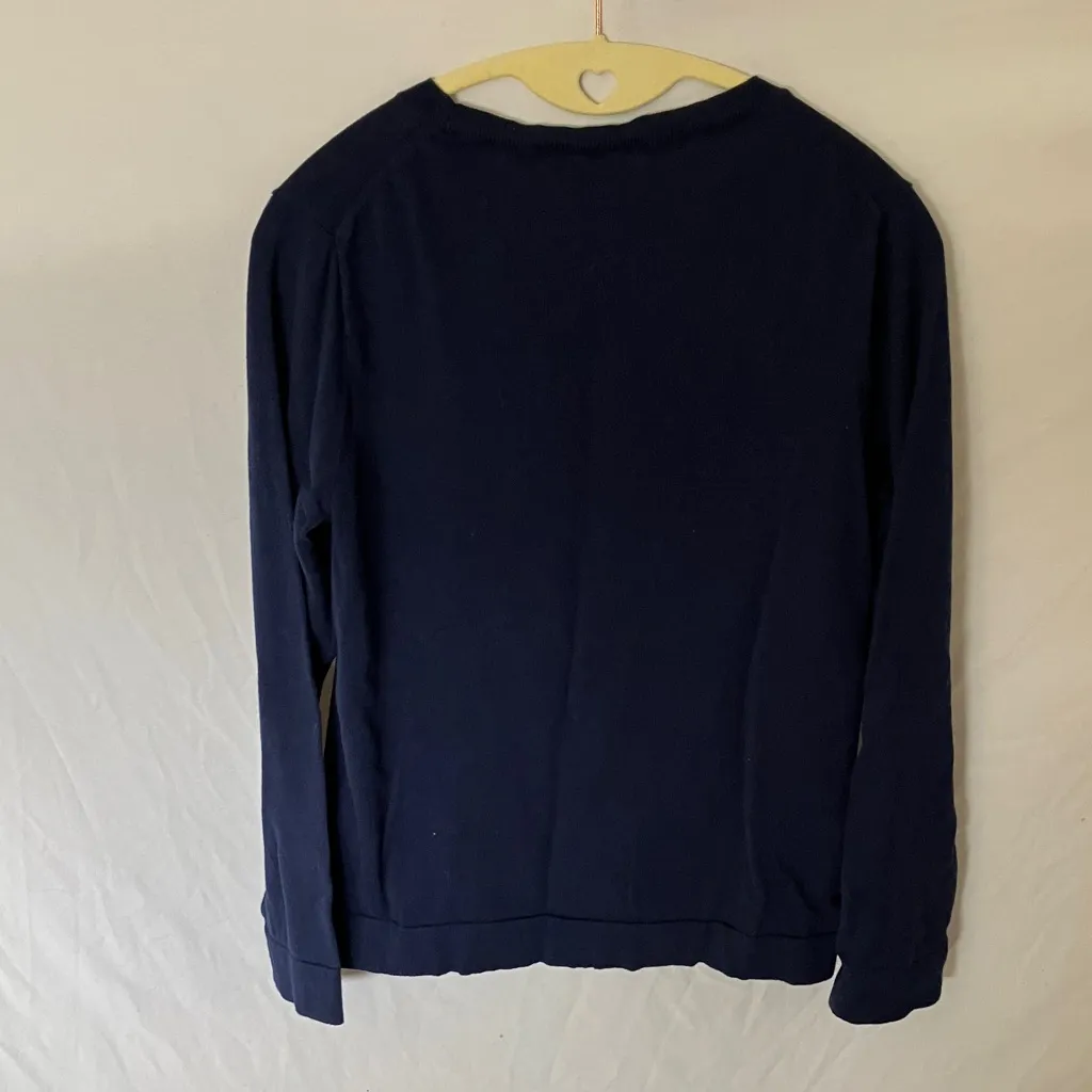 J. Crew: Navy Blue Teddie Long Sleeve Lightweight Sweater-Checkered Heart- L - Image 10