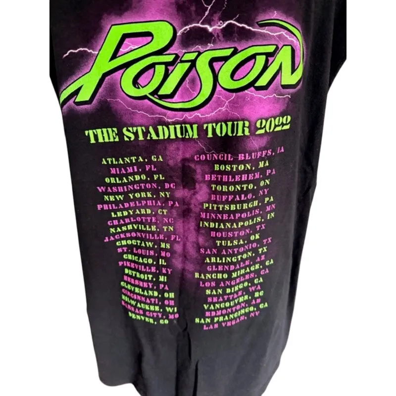 Poison Stadium Tour 2022 Cutoff Band Tee Black Rock Graphic Shirt L/XL Size L - Image 4