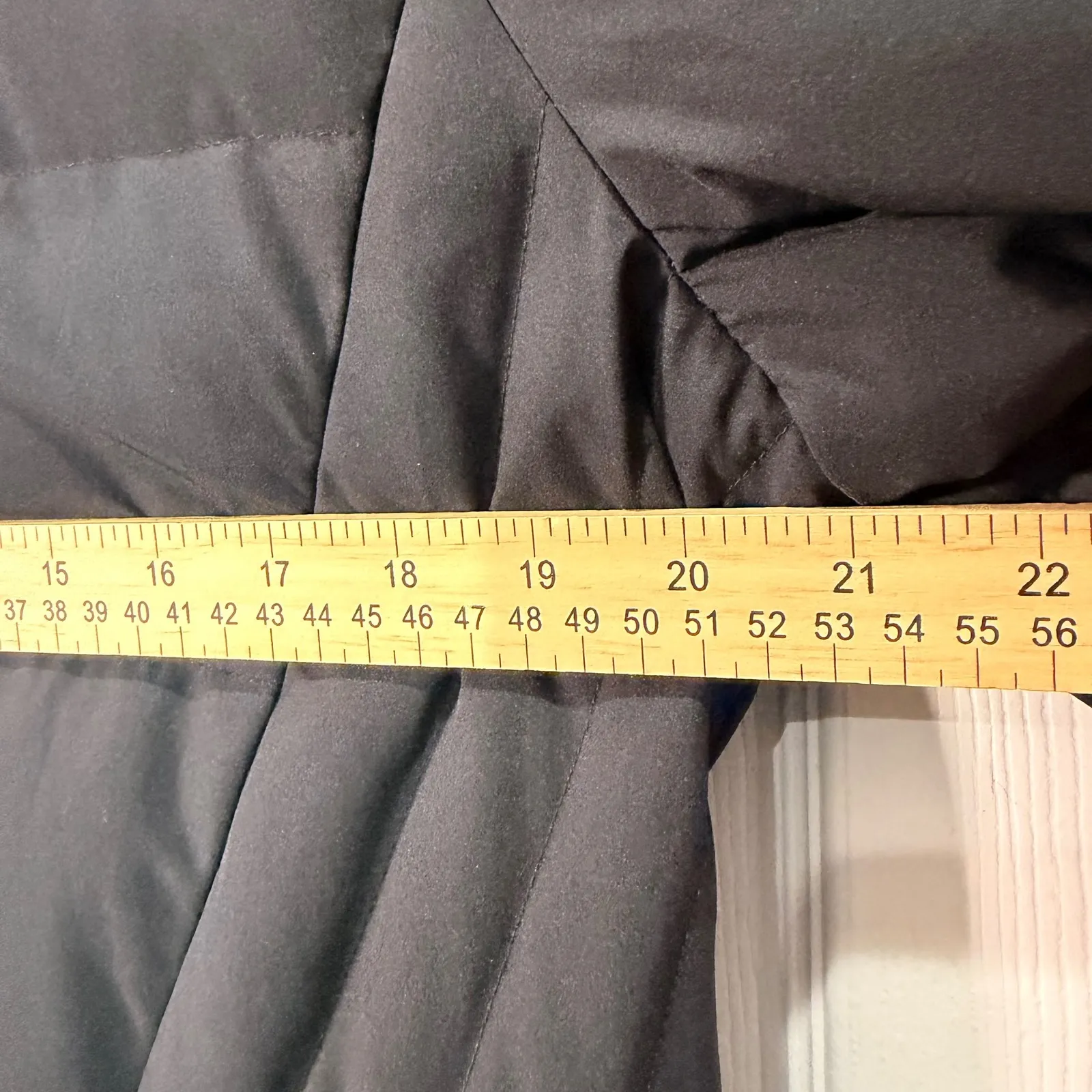 Lands End Black Down Puffer Coat Parka Midi Length Hooded Scarf Size M snow - Image 7