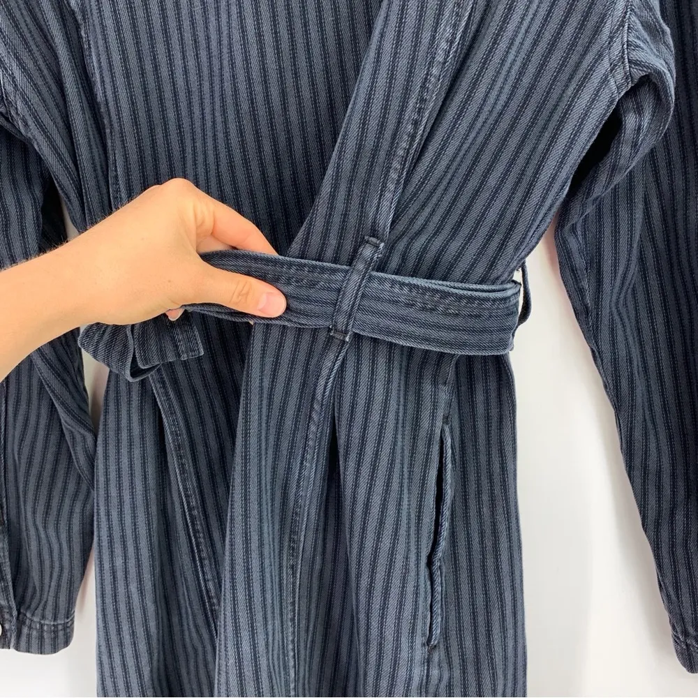 ÉTICA Joelle Jacket Denim Dress in Navy Blue Night Stripe S - Image 12