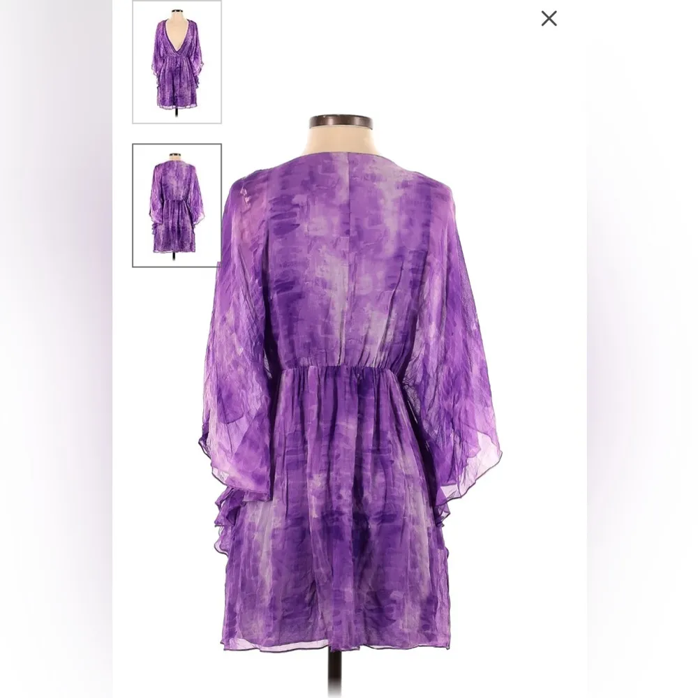 Alice and Olivia purple tie dye kimono dress mini beach Kaftan 100 % Silk Size S - Image 2