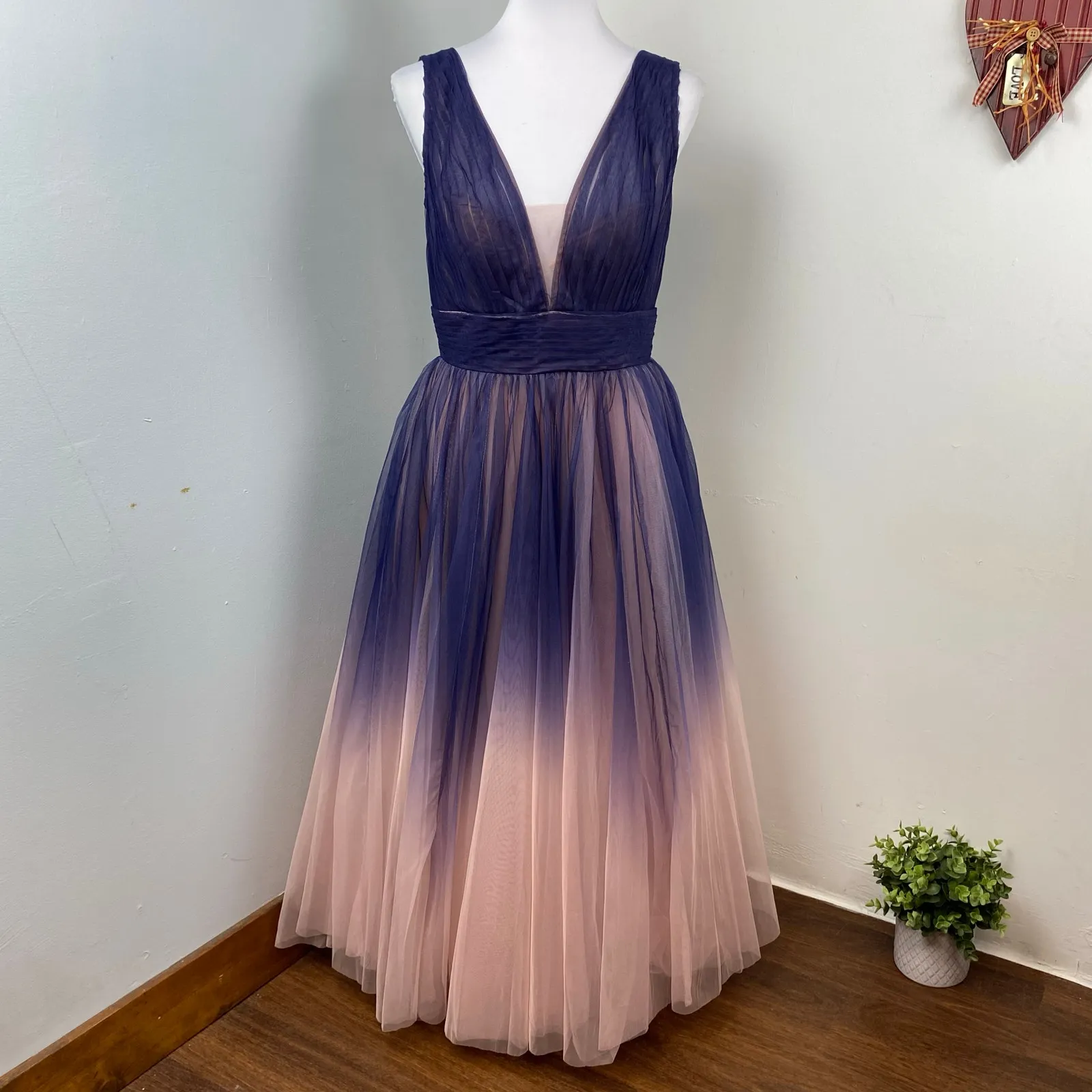 Mac Duggal Tea Length Purple Ombre Tulle Fabric A-Line Dress Size 8 $398 20403 - Image 4