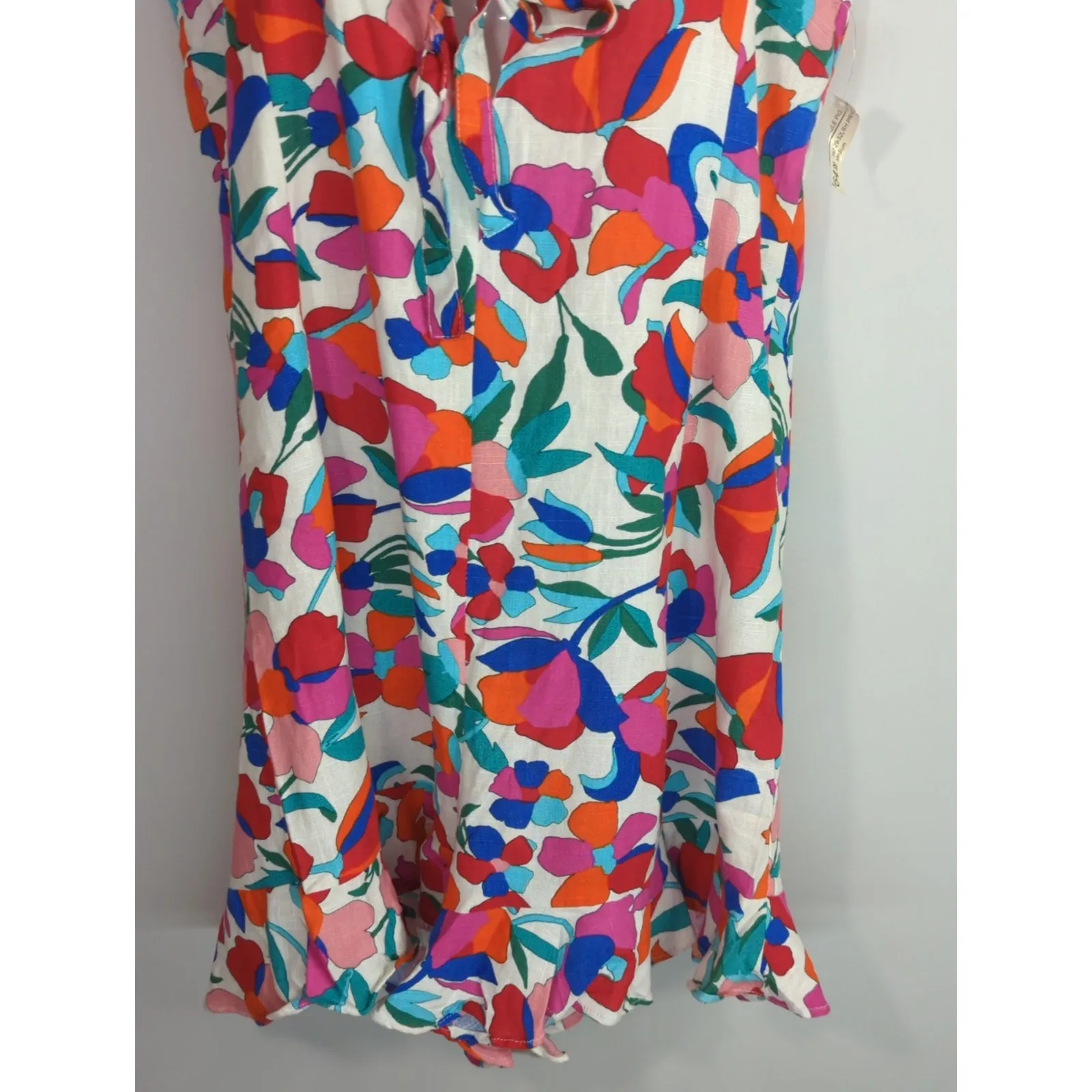 The Impeccable Pig Floral Tie  Linen Blend Romper Women MED Coastal Bohemian NWT - Image 3