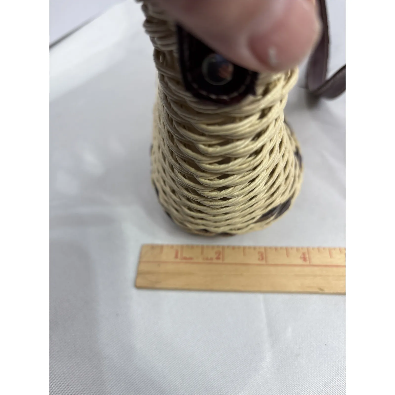 Brighton Straw & Brown‎ Leather Detail Handbag Purse Cut Out Heart Trim - Image 16