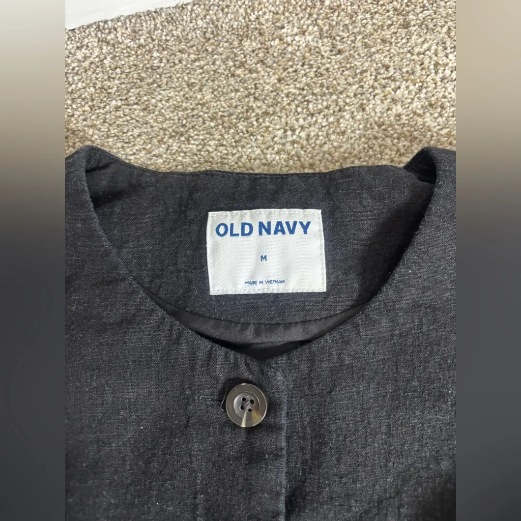 Old Navy Linen-Blend Button-Front Vest Black Button Down Sleeveless Summer Beach - Image 3