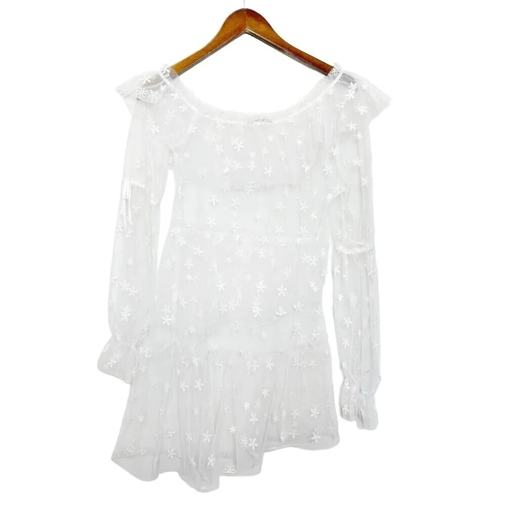 For Love & Lemons Claudia Tulle Dress Sheer Daisy Women’s Size Small Off Shoulde White - Image 8