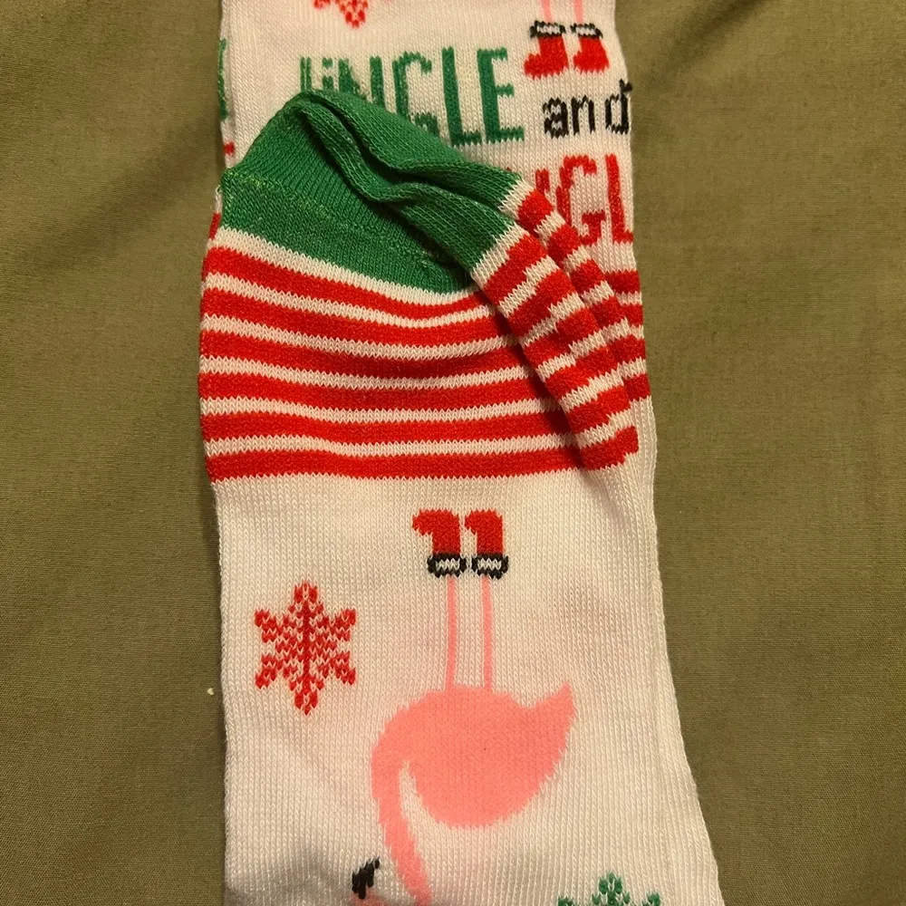 Womens flamingo Christmas knee high socks Red - Image 2
