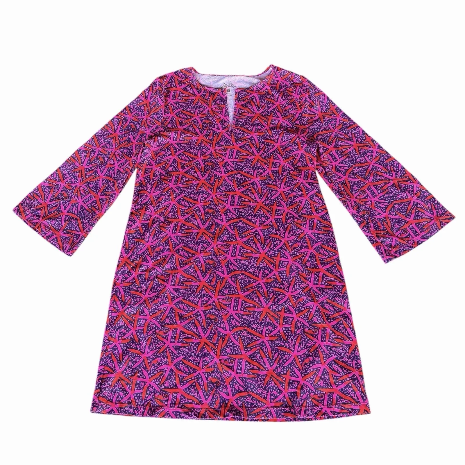 Lilly Pulitzer Johana Coverup Dress UPF Sz Small Star Search Passion Fruit Pink - Image 2