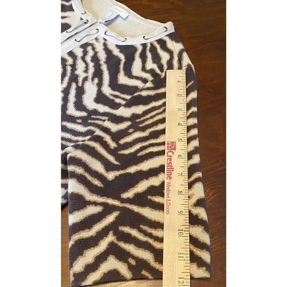 Chicos Cardigan Size 1 Beige Brown Zebra Print 100% Cotton Open Jacket Sweater - Image 12