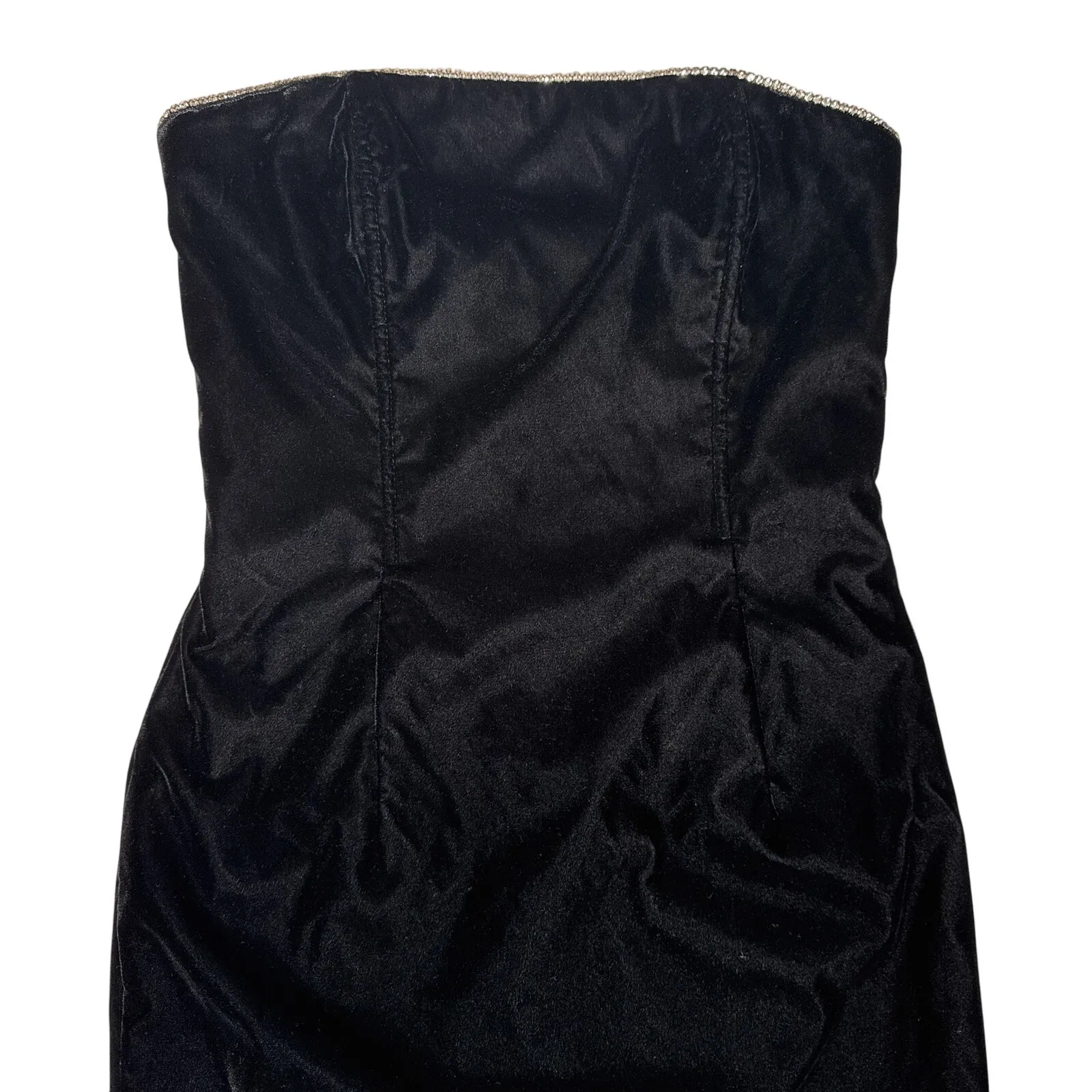 Jessica McClintock Gunne Sax Black Velvet Strapless Rhinestone Evening Gown Sz 9 - Image 8