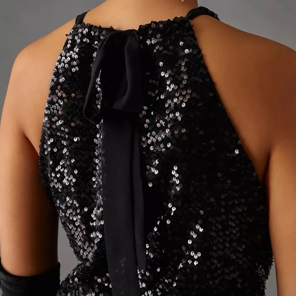 NEW NWT Anthropologie Hutch Sequin Halter Jumpsuit In Black - Image 4