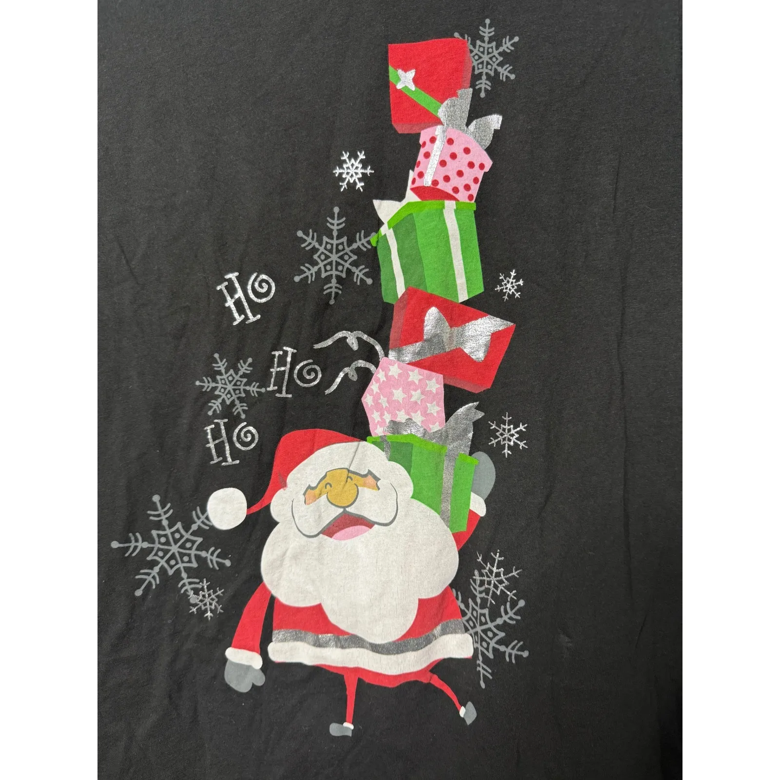 Holiday Time Unisex 2X Santa Claus Ho Ho Ho Gift Stack Black Graphic T - Image 2